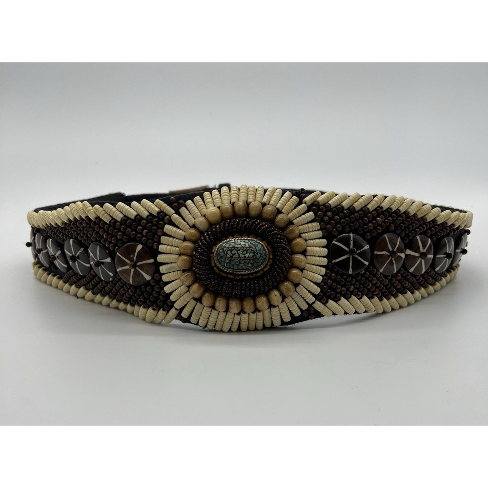 Vintage Boho  Belt Handcrafted In India  Wood Beaded,Stone sash Wms Size M/L